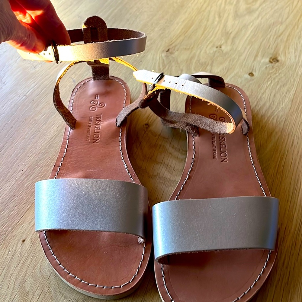 Brand new Greek leather sandals with ankle straps